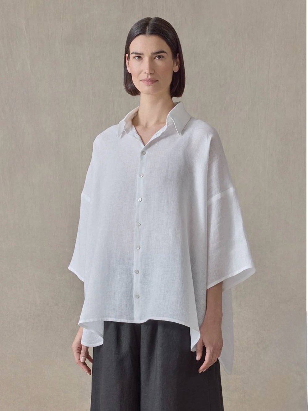 eskandar Relaxed White Linen Button-Down Shirt
